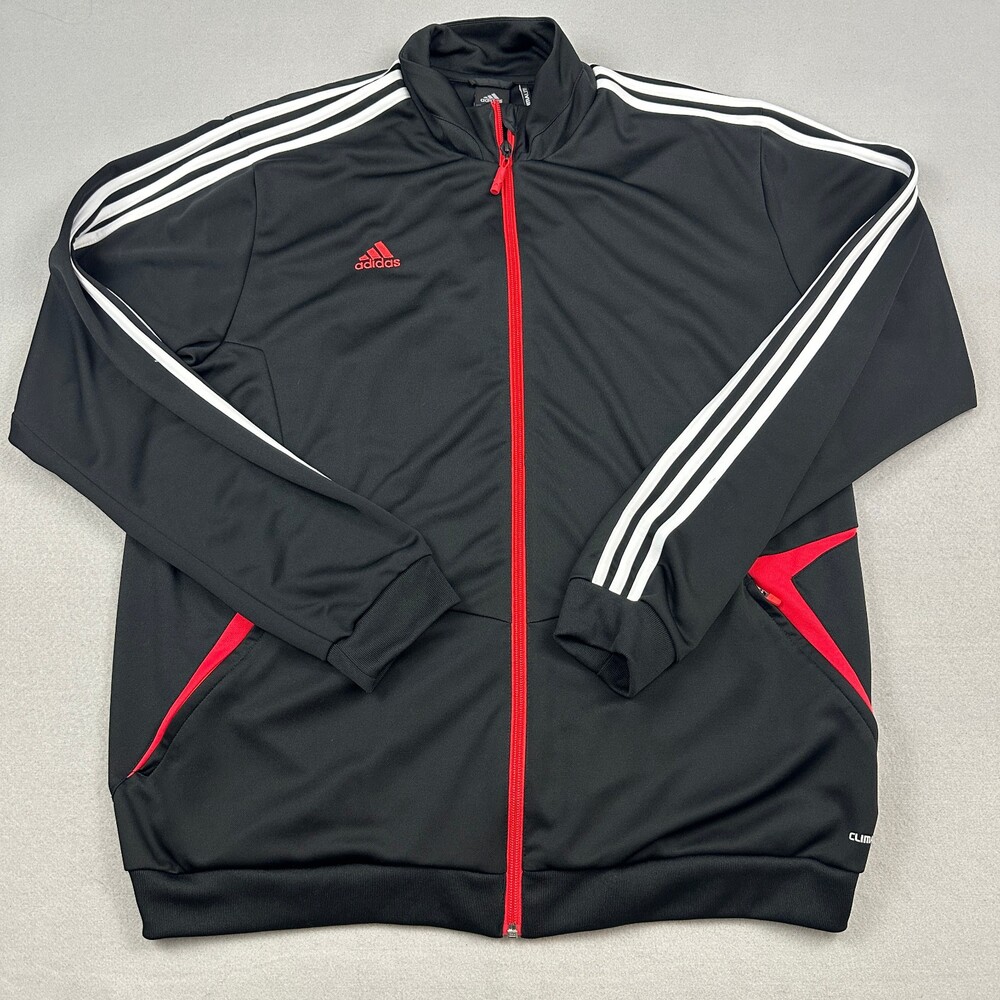 Adidas Track Jacket Men Extra Large Black Climalite Full Zip White Stripes XL